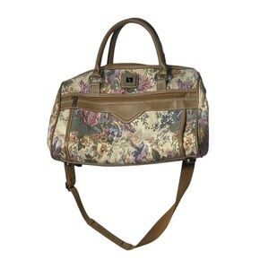 Vintage 80’s Leisure Floral Tapestry Carry On Satchel Personal Item Bag Suitcase